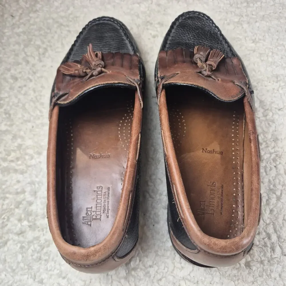 Allen Edmonds Loafers Men’s 9.5 D Nashua Tassel Brown Black Pebble Leather EUC